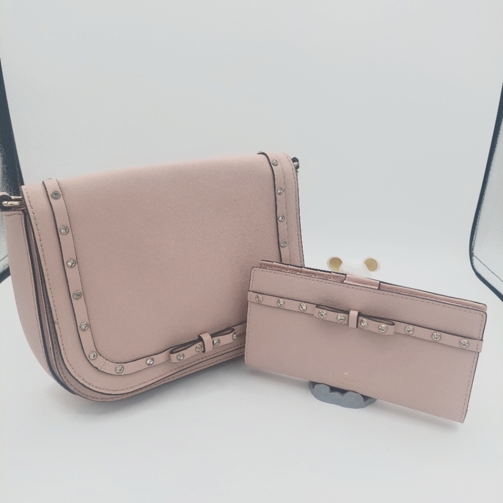 Kate spade Laurel Way Jeweled Carsen warm Vellum crossbody and matching wallet